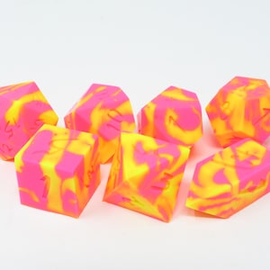 One of kind, SQUISHY Strawberry Lemonaid  (Silicone Rubber),  SHARP Polyhedral Dice Set