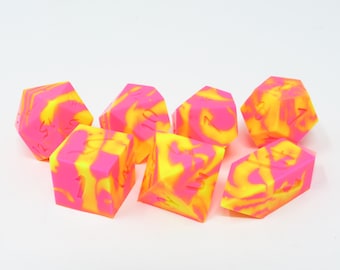 One of kind, SQUISHY Strawberry Lemonaid  (Silicone Rubber),  SHARP Polyhedral Dice Set