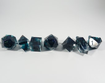 One of kind,  Oil Spill Bloop , SHARP Polyhedral Dice Set