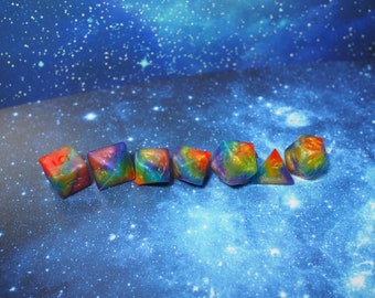 Unique en son genre, Rainbow Swirl , Polyhedral Dice Set