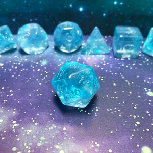 One of kind, Glittering sky Blue, Polyhedral Dice Set