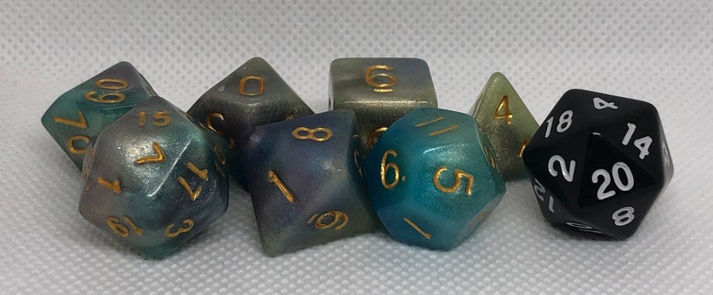 One of kind, Peacock Themed Polyhedral Dice Set image 5