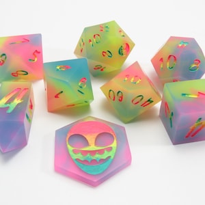 One of kind, Trippy Hippie Rainbow Ombre Edition (UV Reactive), SHARP Polyhedral Dice Set