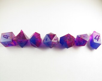 One of kind, Dusk (With bright aqua glow), SHARP Polyhedral Dice Set