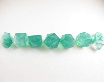 One of kind, Mint Breeze (Color change with Heat), SHARP Polyhedral Dice Set