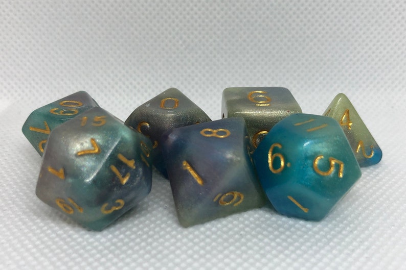 One of kind, Peacock Themed Polyhedral Dice Set image 3
