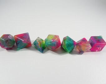 One of kind, Tropical Storm,Muddled (UV Reactive),Bloop, ROUND Polyhedral Dice Set