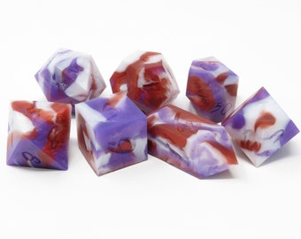 One of kind, SQUISHY Purple Finch  (Silicone Rubber),  SHARP Polyhedral Dice Set
