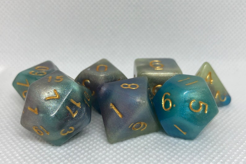 One of kind, Peacock Themed Polyhedral Dice Set image 2