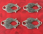 4 Feng Shui Double Fish Charms Antique Silver Tone