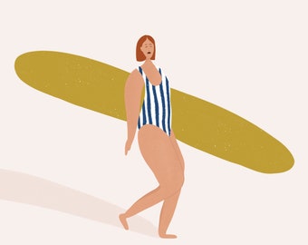 Badass Surfer #1 - Art Print, Wall Art, Surf Illustration, Surf print, Feminine illustration