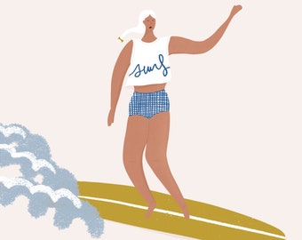 Badass Surfer #4 - Art Print, Wall Art, Surf Illustration, Surf print, Feminine illustration