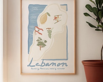 Karte des Libanon Joyful Tribute Print - Postkarten aus dem Libanon Sammlung, libanesische Druck, Reiseplakat, libanesische Zedern, Karte Beirut