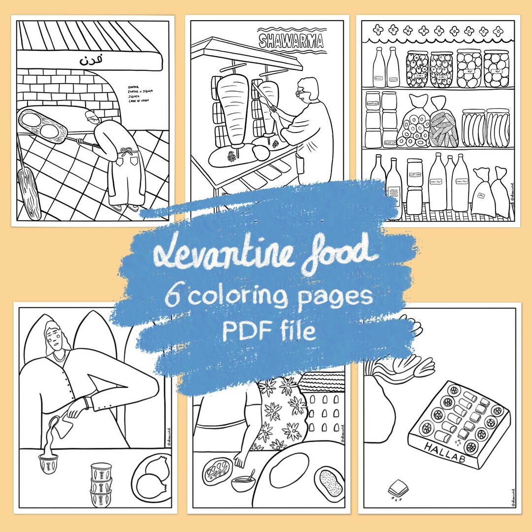 Levantine Food Coloring Book 6 Pages, 6 Printable Coloring Pages ...