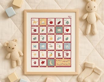 Arabisch Alphabet Kunstdruck - Libanesische Kinderzimmer Kunstdruck - Little Habibis Collection, Libanon Kunst, Levantine Kinderdeko, Arabisch lernen