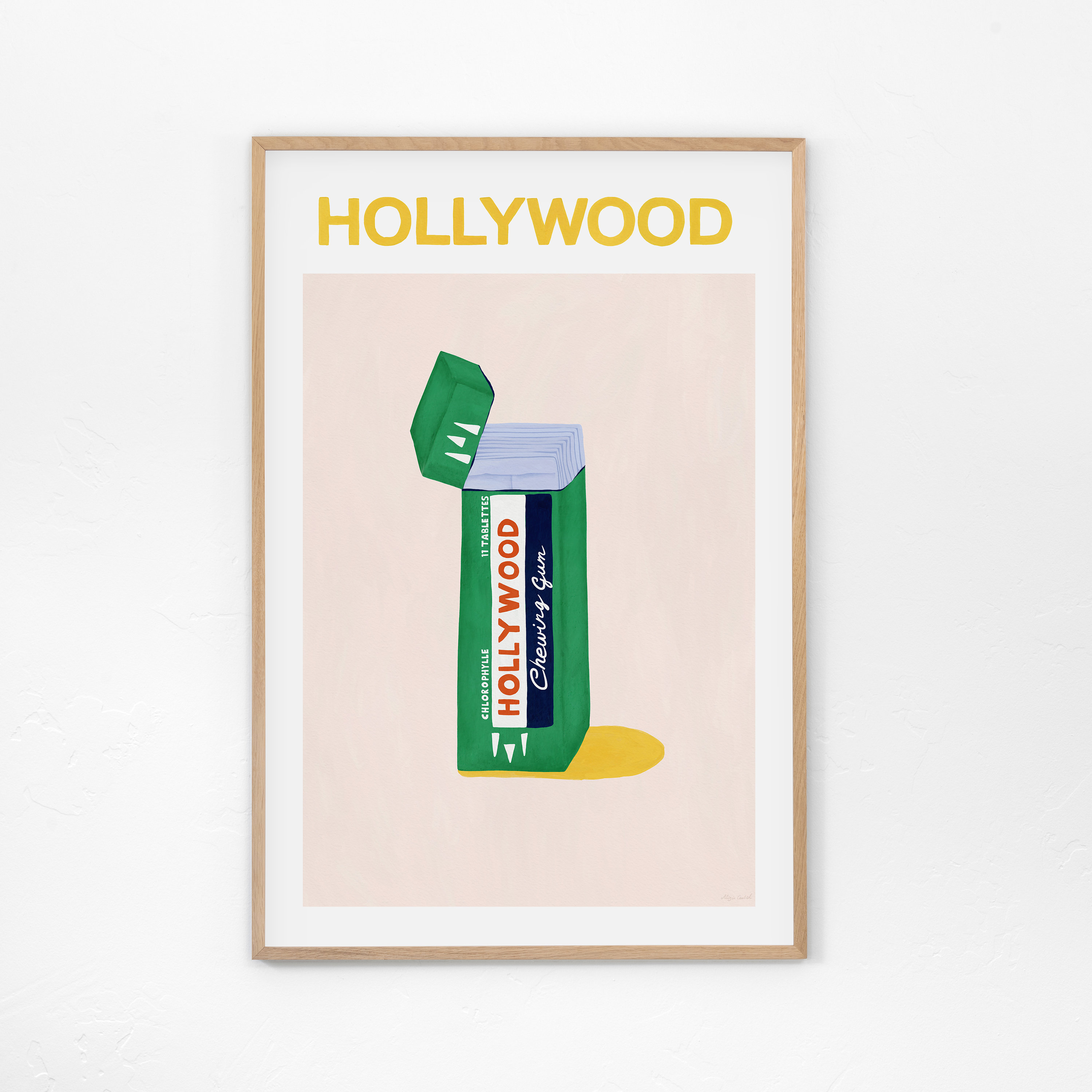 Hollywood Chewing Gum Kunstdruck - Museumsplakat, Frankreich-Kunst, Food-Druck, 90er Jahre
