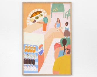 In coda per Manoushe Stampa artistica n. 3 su 15 - Arte libanese, poster da cucina