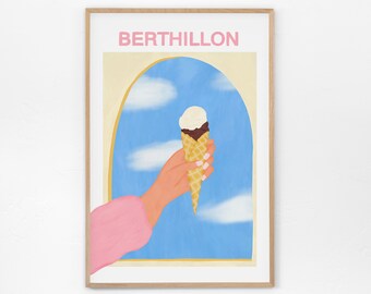 Berthillon Ice Cream Art Print - Museum poster, France art, Ice Cream print, Food illustration