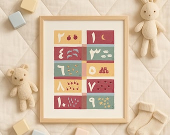 Arabische Numberst Kunstdruck - Libanesische Kinderzimmer Kunstdruck - Little Habibis Collection, Libanon Kunst, Levantine Kinderdekor, Arabisch lernen
