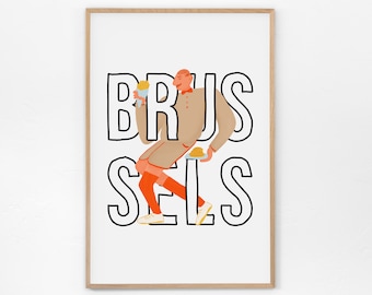 Brussels, Belgium Art Print - Bruxelles poster, Travel Poster, Belgian Fries Art