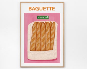 Baguette Art Print - Museum poster, France art, Food print, French food