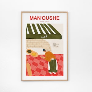 Impresión artística de Manoushe (comida callejera del Levante): póster de museo, póster del Líbano, arte de Beirut