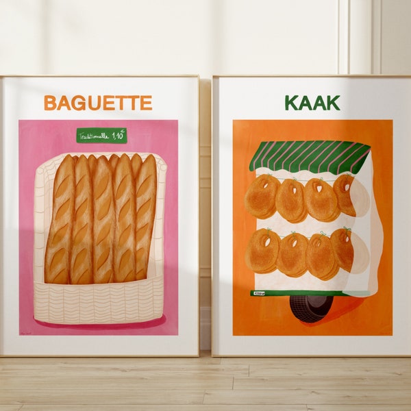 Baguette en Kaak prints - DE PARIS A BEYROUTH Collection - Museum poster, Frankrijk kunst, Libanon kunst, Beiroet print, Food art