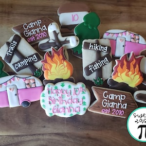 Camping Themed Birthday Sugar Cookies - Decorated Sugar Cookies