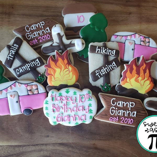 Camping Themed Birthday Sugar Cookies - Decorated Sugar Cookies