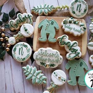 Eucalyptus Baby Shower Sugar Cookies - Decorated Sugar Cookies