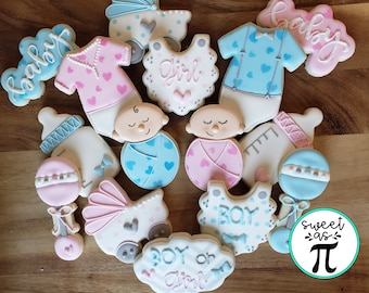 Gender Reveal Baby Shower - Decorated Sugar Cookies - 15 cookies
