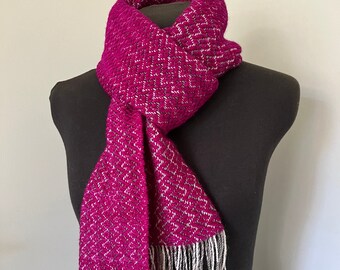 Handdyed and Handwoven Merino and Silk Winter Scarf in Magenta