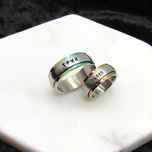 Personalized Hand Stamped Spinner Ring-Name ring-Custom Ring-Promise Ring-Friendship ring-Love ring-Comfort Fit ring- Rainbow ring
