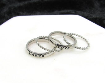 3 mm Personalized Hand Stamped Ring*Name ring-Custom Ring*Twisted Spacer Ring*Stackable ring*Promise Ring-Thin ring*Mother ring