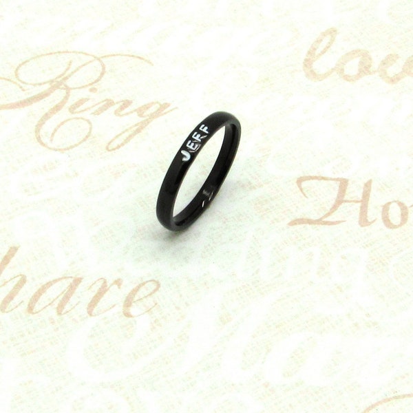 3mm Black Stainless Steel Ring-Personalized Hand Stamped Ring,Name ring-Custom Ring-Promise Ring-Wedding Band-Midi Ring-Personalized Ring
