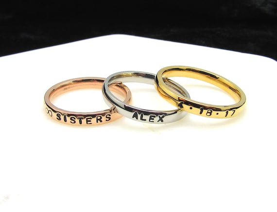 Stacking Ring Personalized Sister Rings Engraved Stackable Name