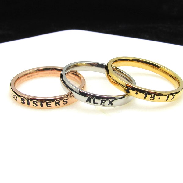 3mm width Personalized Hand Stamped Ring•Promise Ring•Name ring•Stacking Ring•Midi•Stacking Ring•Personalized Ring