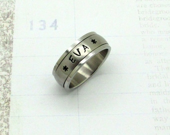 Personalized Hand Stamped Spinning  Ring,Name ring-Custom Ring-Promise Ring-Friendship ring-Spinner ring-Love ring-Comfort Fit ring-