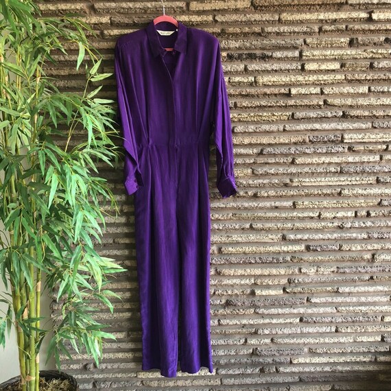 Pappagallo Vintage 80s Purple Silk Long Sleeve Wid