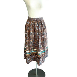 Vintage Prairie Cottagecore Brown Floral Ribbon Detail Handmade Full Skirt
