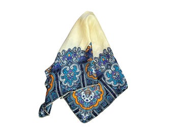 Vintage 100% Seide Bunte Kante Übergroße Foulard Paisley Hand gerollter Schal