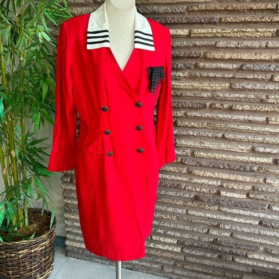 Vintage 90s Red Studio 1 Double Breasted Nautical… - image 6