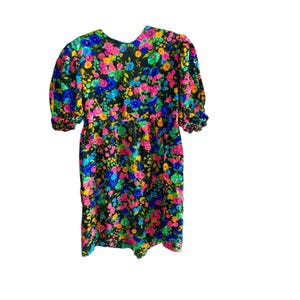 Robe fleurie faite main à manches bouffantes pour petites filles, jeunes filles, vintage des années 80