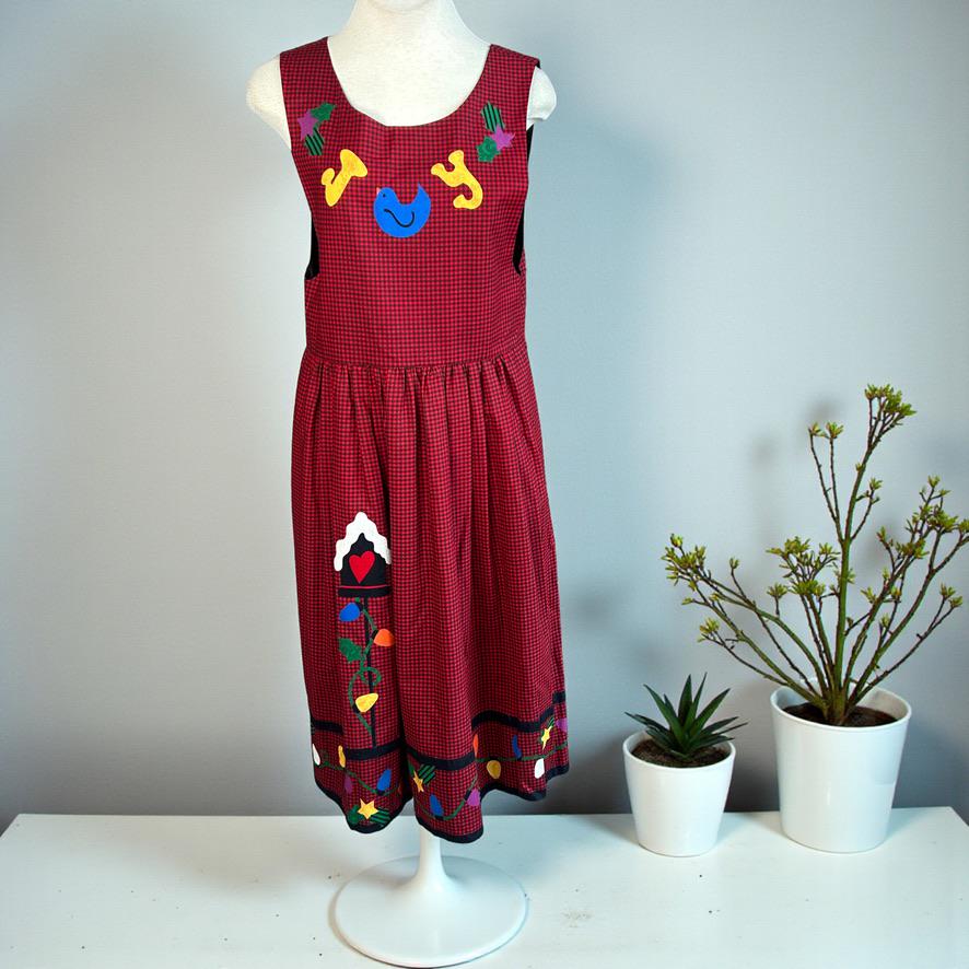 navy blue dress for baby girl Vintage Holiday Dress Women Medium Black 90s Christmas Lights Shoulder Pads  Knee main image 1