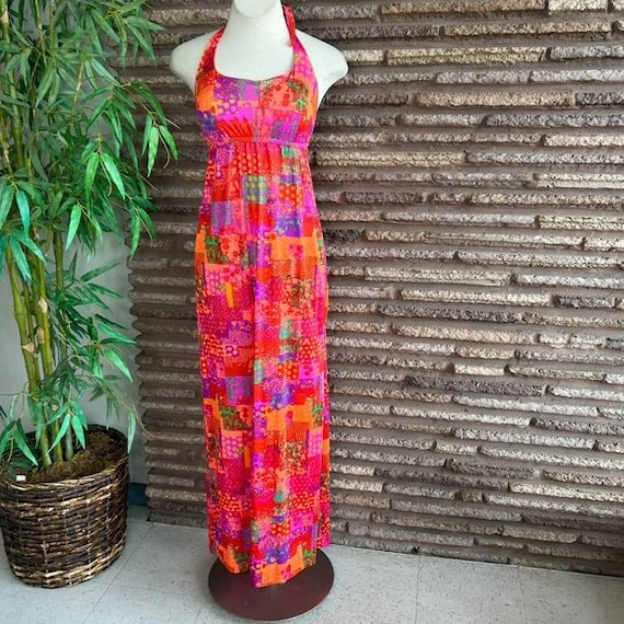 Accentuette Vintage 60s 70s Neon Pink Nylon Maxi … - image 1