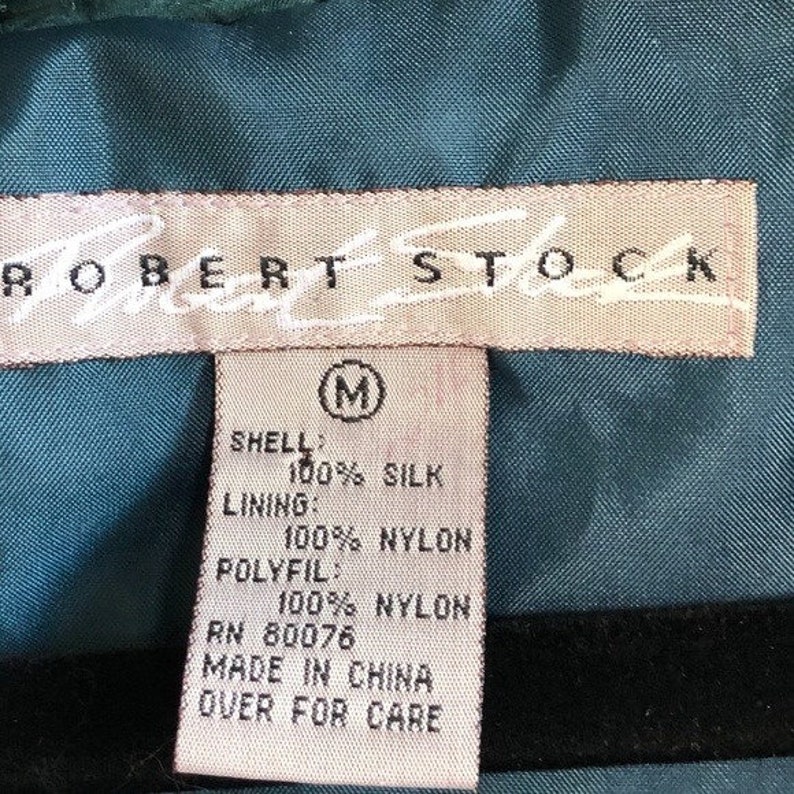 Robert Stock Vtg 80s Teal Silk Quilted Puffer Jacket