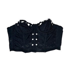 Gelmart Vintage 80s Black Bustier Pearl and Flower Embellished Details Size 36B