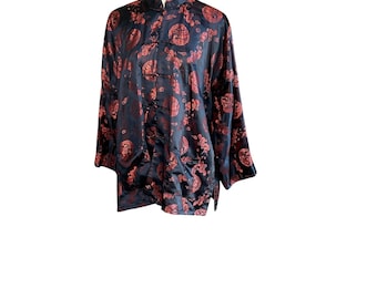 Chinese Tang Jacket Jin Feng Black Red Dragon Brocade Vintage