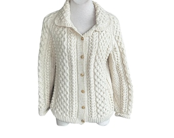 Vintage Fisherman Knit Handmade Cable Knit Collared Cardigan Sweater