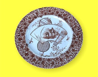 Antique Copeland Cairo Plate, Brown Transferware, Movement Decor